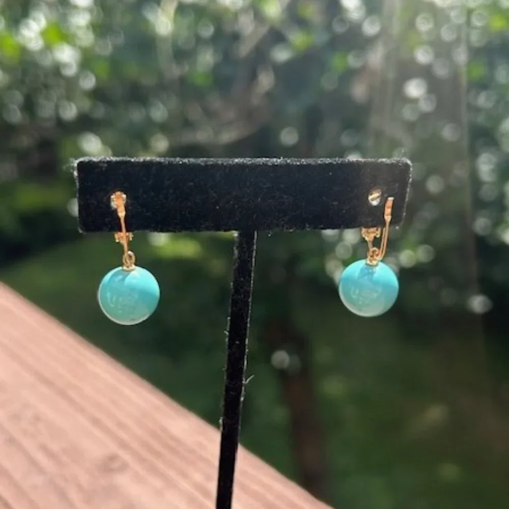CINER Blue Glass Bead Dangle Vintage EARRINGS